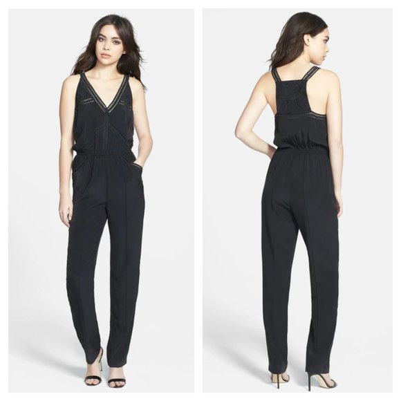 MADISON MARCUS-Lace Trim Embroidered Silk Jumpsuit - Picture 1 of 6